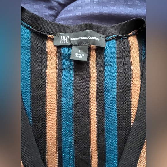 NWT INC International Concepts Blue/Copper Sparkle Long Sleeve Blouse Size Large - Picture 8 of 10